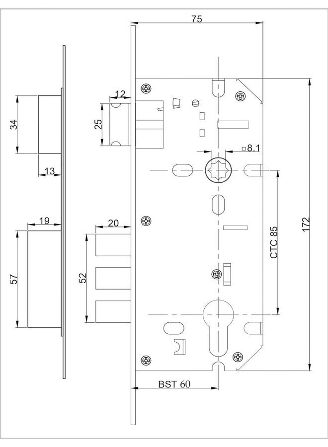 HARMONUS Heavy Duty Brass Roller Lock Body Set for Wooden Door | Mortise Roller Lock Body | Roller Lock Body 60 mm x 85 mm Three Bullet (Finish PVD Rose Gold)-Pack of 1 pcs - Image 2